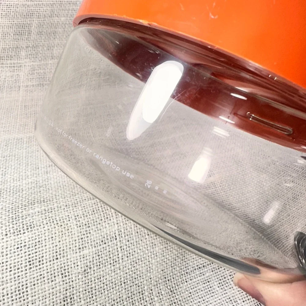 Vintage Pyrex 7080-C‎ Clear Glass Storage Bowl with Orange Lid Retro USA Made